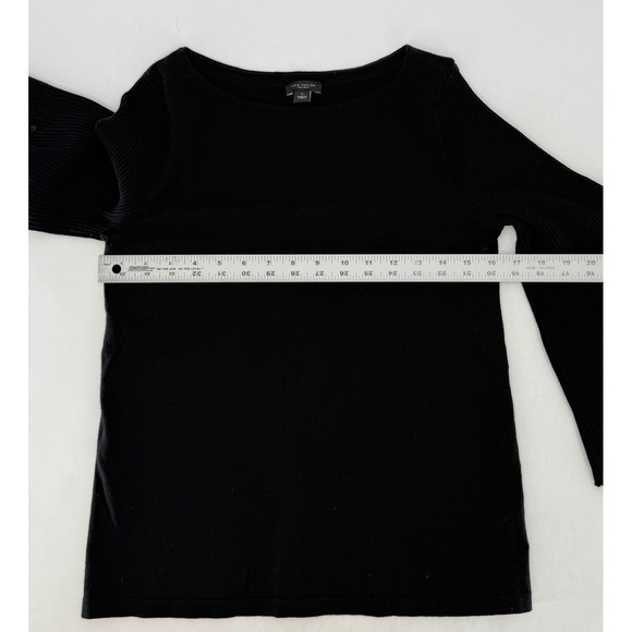 Ann‎ Taylor Factory Black Long Sleeve Ribbed Knit Bell Sleeve Top Sz Sm Preppy - Picture 8 of 8